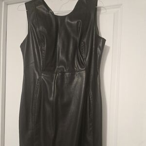Calvin Klein Black Faux Leather Sheath Dress